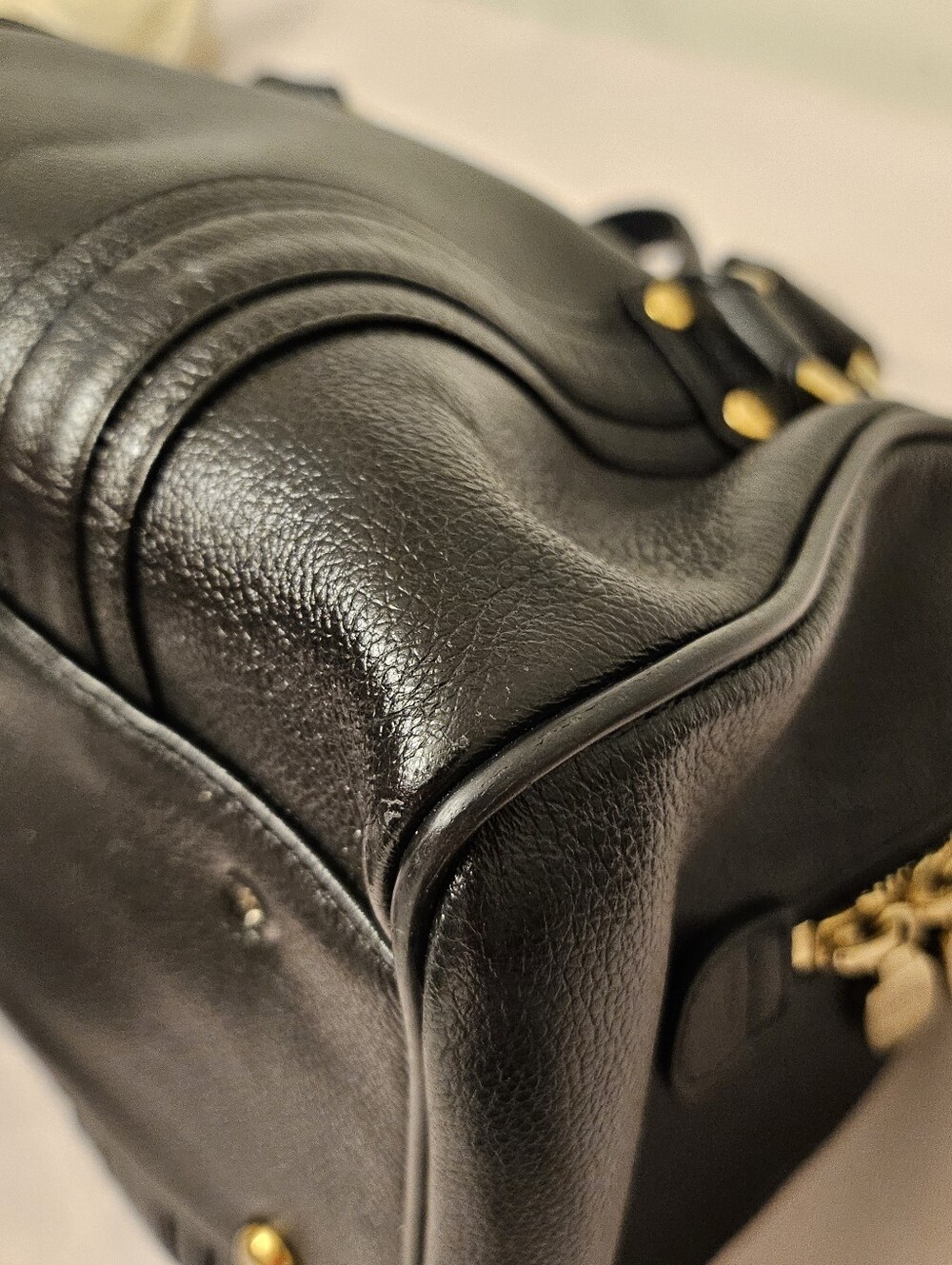 MCM Black Pebbled Leather Boston Bowler Satchel – Gold Hardware - Picture 14 of 16